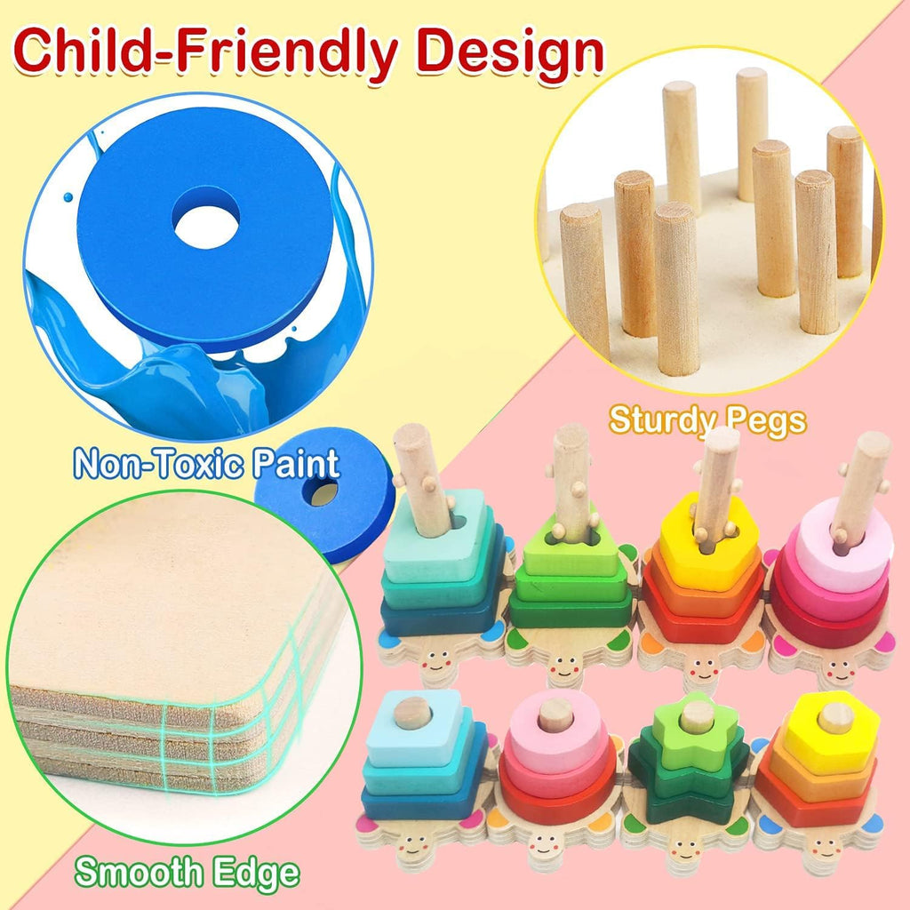 Wooden Shape Sorter and Stacking Toys, 8PCS Toddler Montessori Geometric Block Puzzle I5018