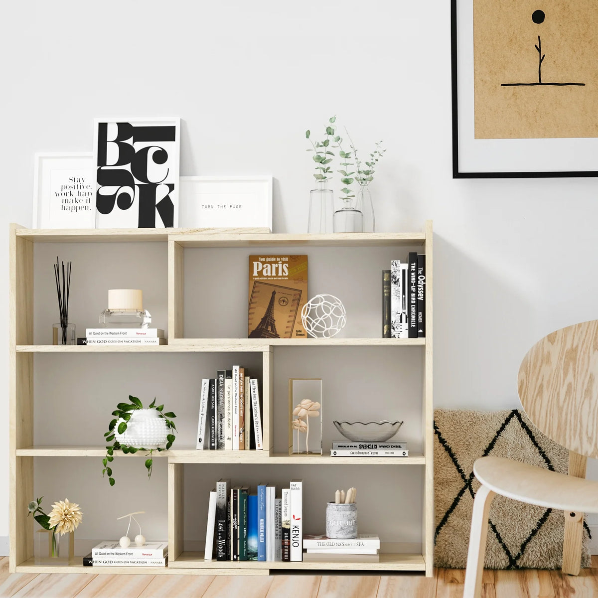 Light Oak Wood 4-Tier Bookshelf E119998