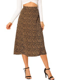 Elastic Waist A-Line Printed Midi Skirt B2544