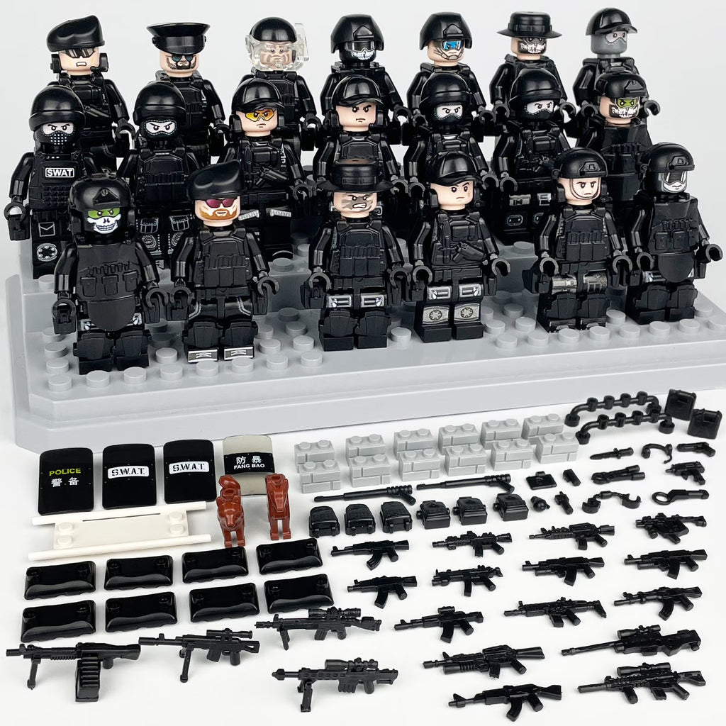 20 Pcs City Police Action Figures Building Blocks Set with Combat Equipment and Dogs Z6403