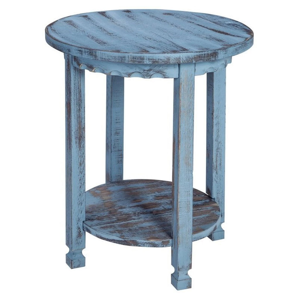 Round End Table in Blue Antique Finish Set of 2 K42940