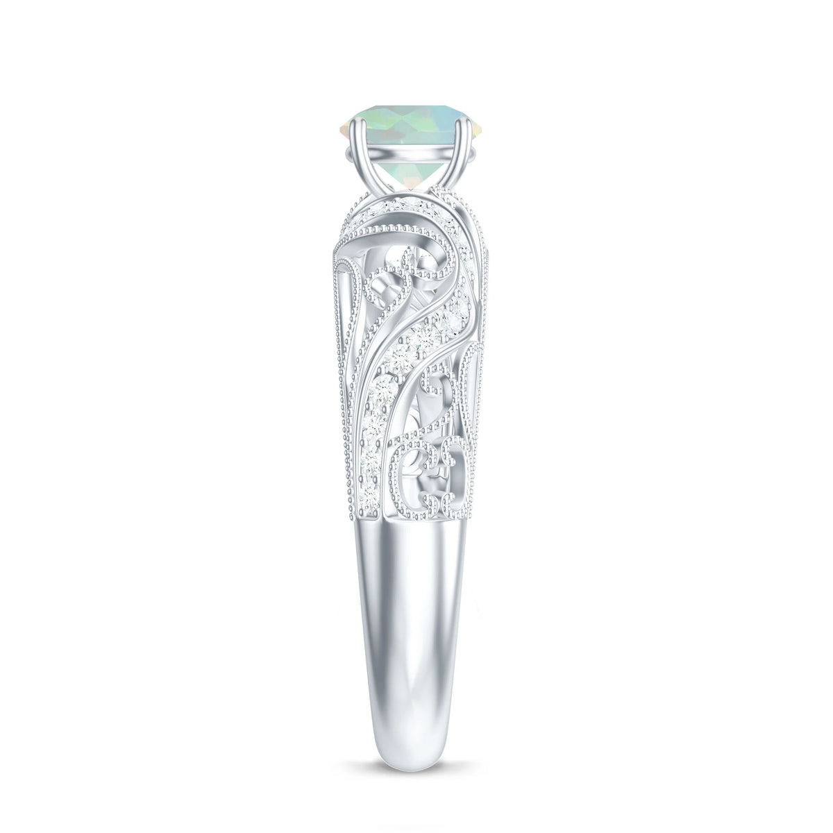 3/4 CT Ethiopian Opal and Diamond Solitaire Engagement Ring, 925 Sterling Silver, US 4.00 K101570