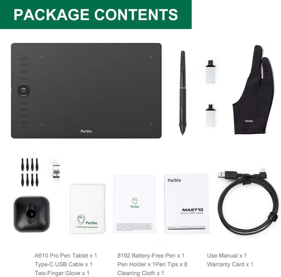 8192 Levels Battery-Free Stylus Graphics Drawing Tablet with 8 Express Keys L2683