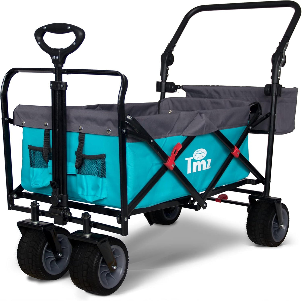 All Terrain Wide Wheel Utility Folding Wagon with Adjustable Push Handle and Brake C521
