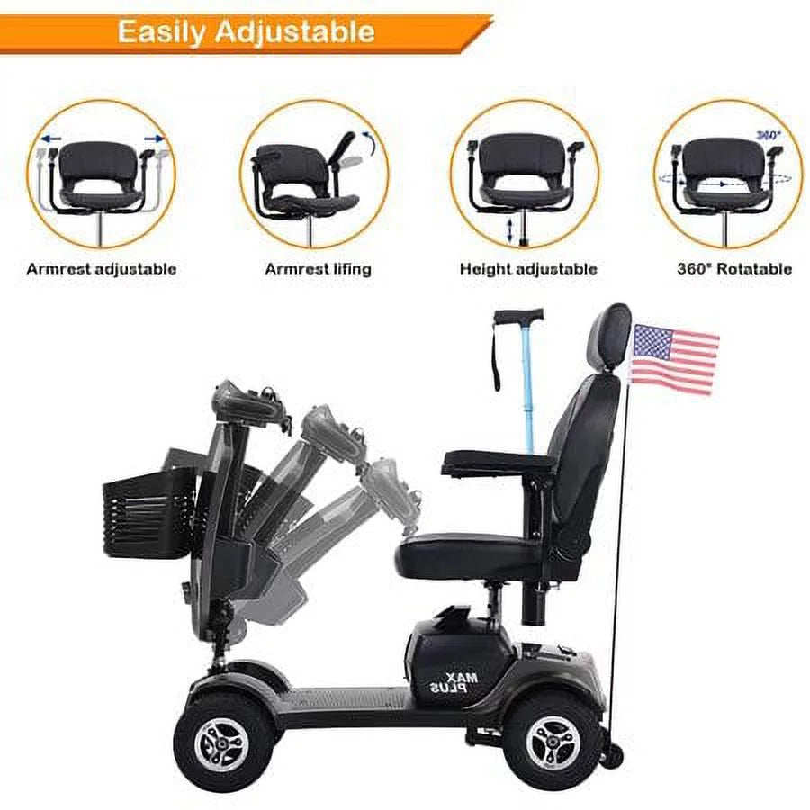 4 Wheels Mobility Scooter Grey LED Lights USB Port N665