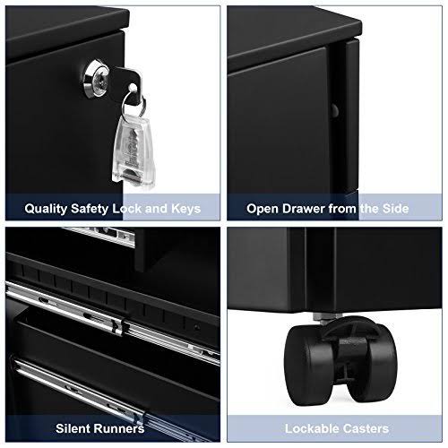 Black Steel 3 Drawer Mobile File Cabinet with Lock X26298