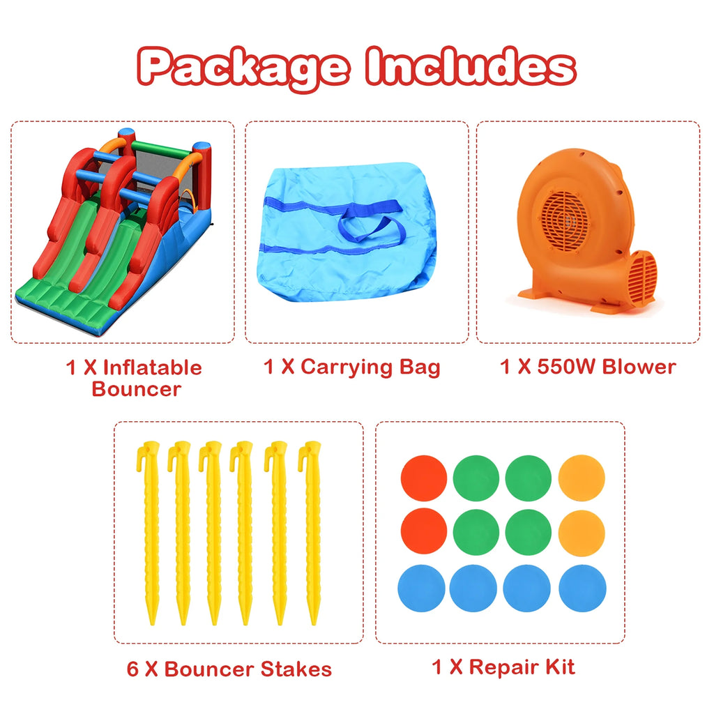 Inflatable Bounce House 3-in-1 Dual Slides Jumping Castle with 550W Blower J80016