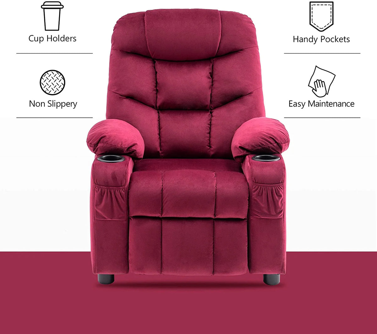 Light Brown Faux Leather Kids Recliner Chair with Cup Holders N987788