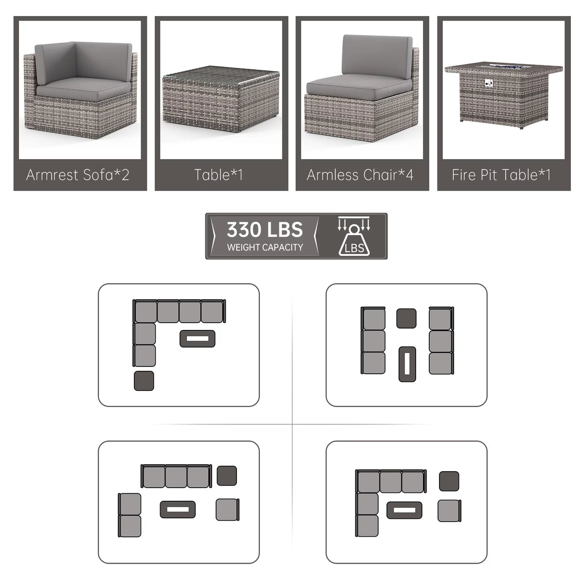 8 Pcs Patio Furniture Set with Fire Pit Table V6345