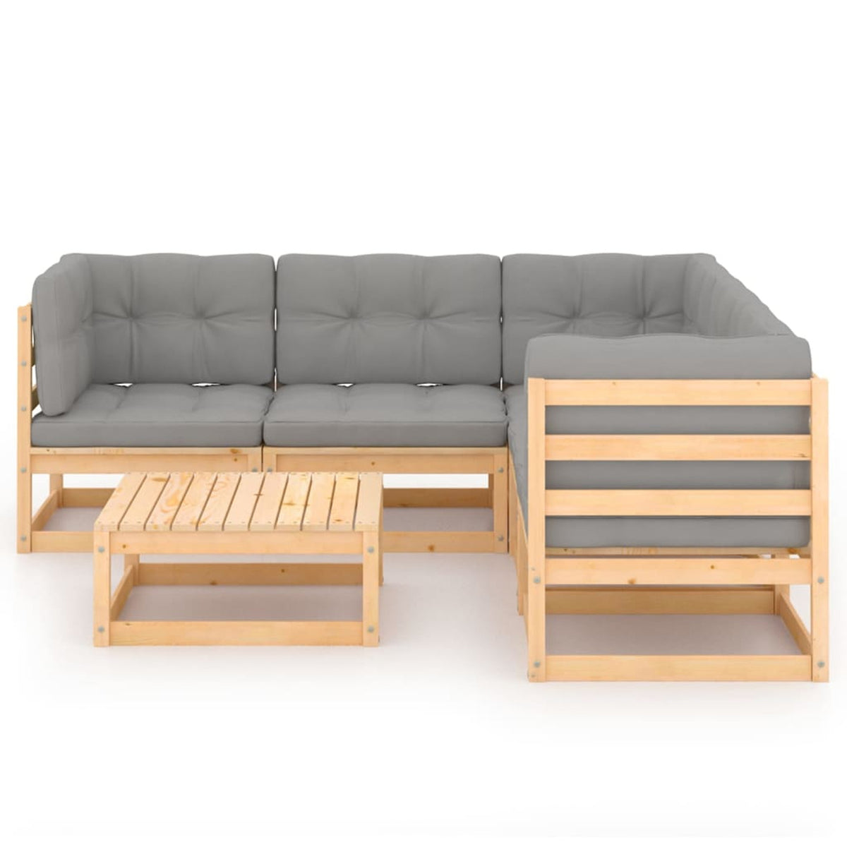 6 Piece Gray Cushioned Pinewood Sectional Outdoor Furniture Set S21847
