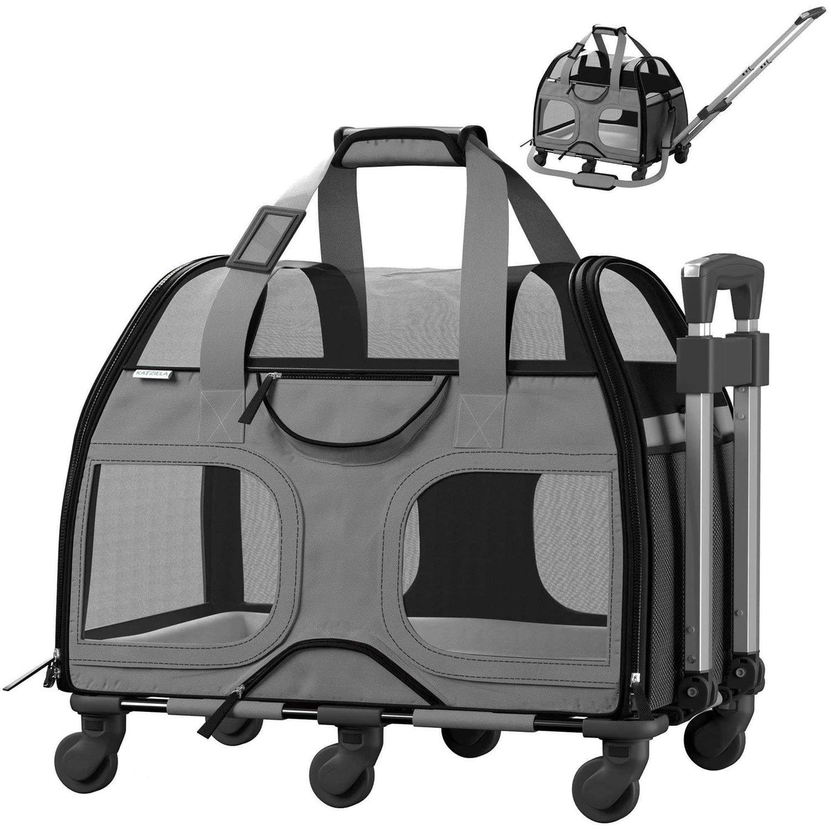 Pet Carrier with Removable Wheels and Double Telescopic Handle D8188