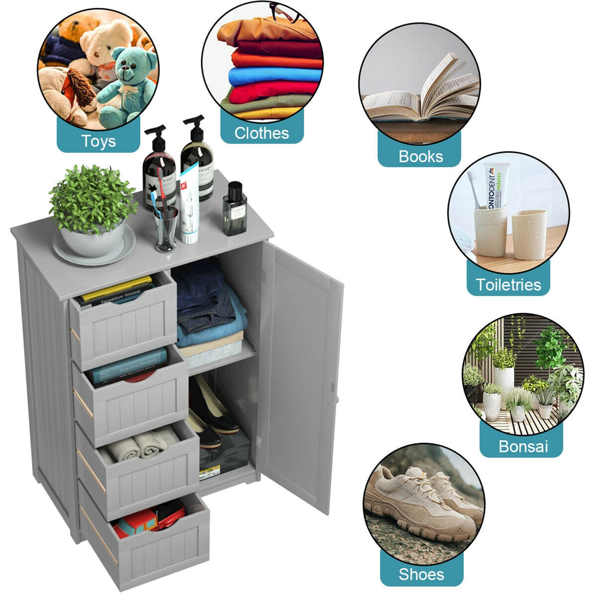 Grey Wooden 4 Drawer Bathroom Floor Cabinet M87712