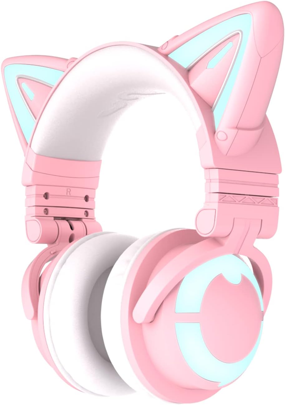 RGB Wireless 5.0 Foldable Gaming Headset with Built-in Mic, White F2887