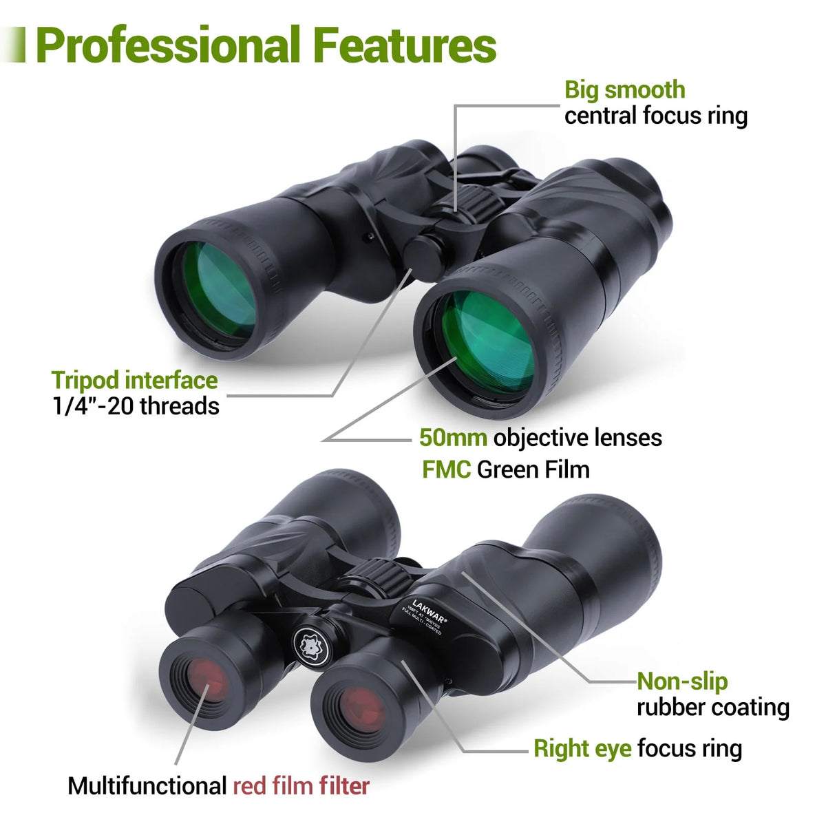 20x50 HD Binoculars with FMC BAK4 Prism Lens U2305