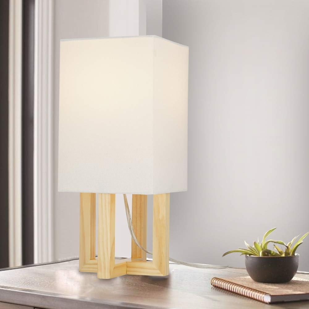Mid-Century Modern Table Lamp with Square Shade, Blond Wood/Antique Brass J546015