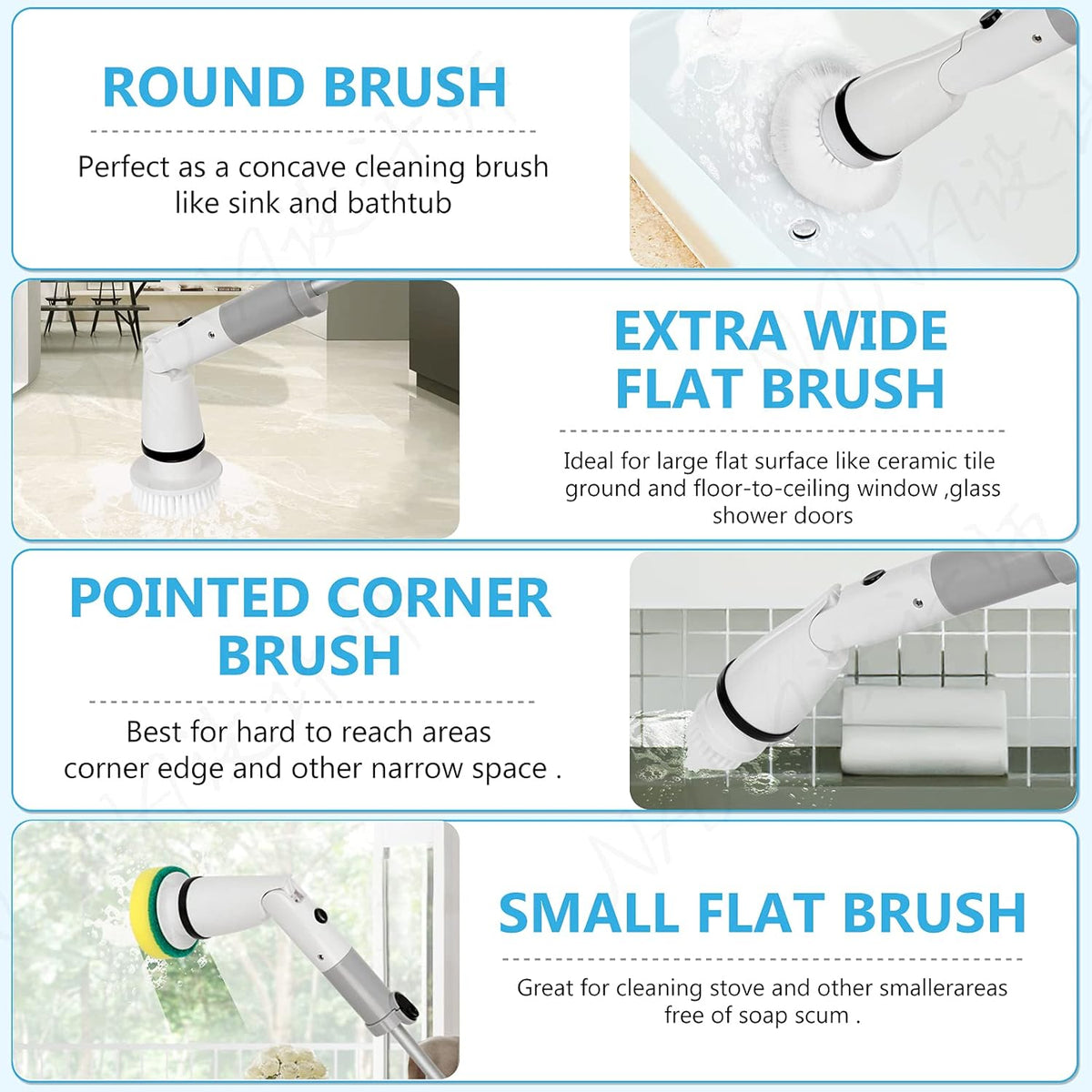 Electric Spin Scrubber with Adjustable Extension Handle & 4 Replaceable Brush Heads U785102