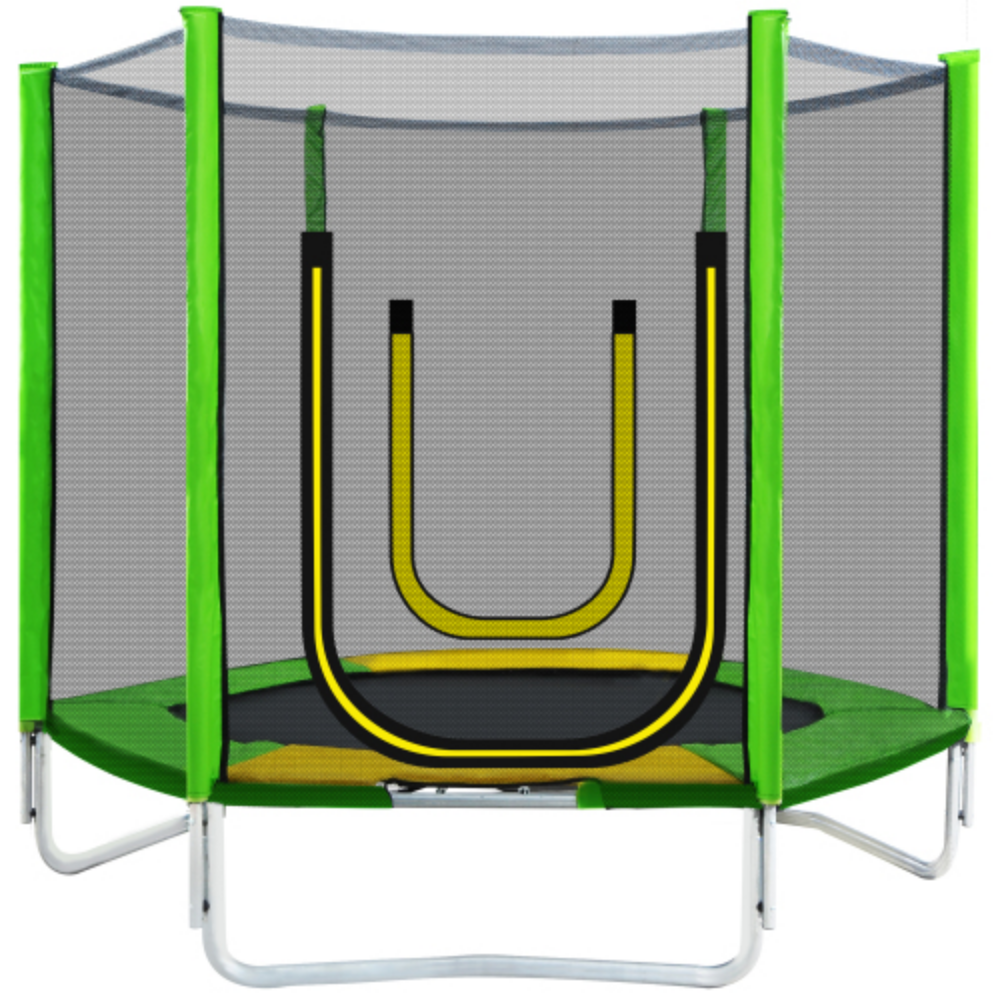 7FT Round Trampoline with Safety Enclosure Net, Slide and Ladder J75240