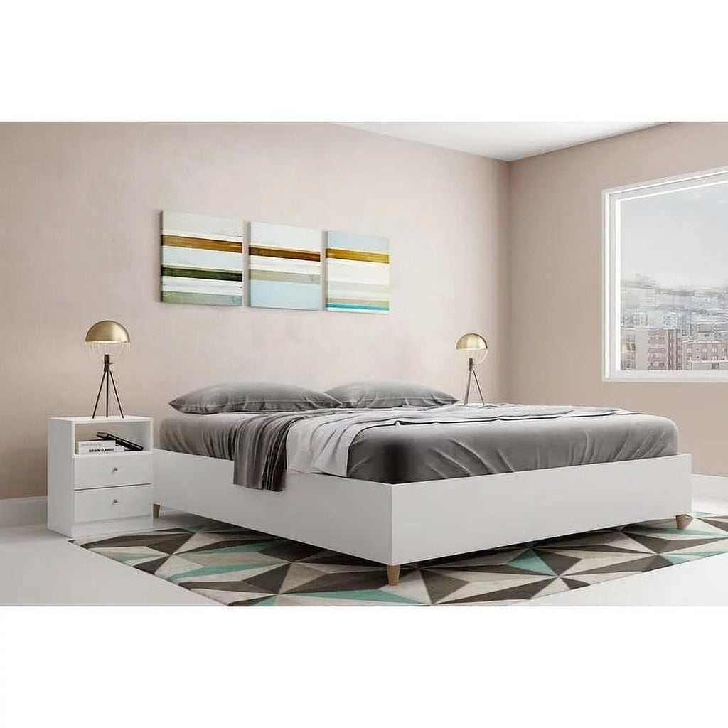 King Bed Frame MDF Wood Bed Base White F106