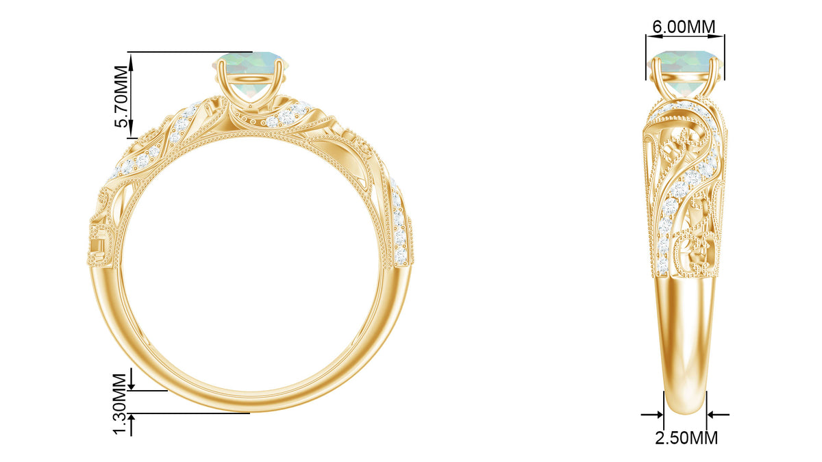3/4 CT Ethiopian Opal and Diamond Solitaire Engagement Ring, 925 Sterling Silver, US 4.00 K101570