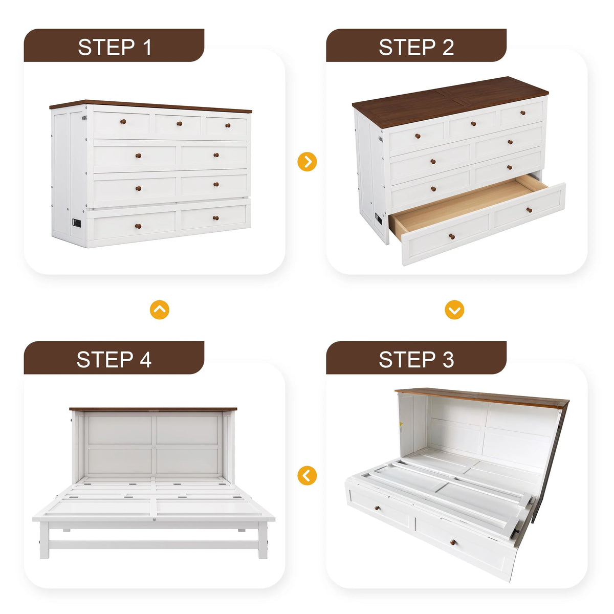 Queen Size Murphy Bed with Storage Drawer and Charging Station A2709