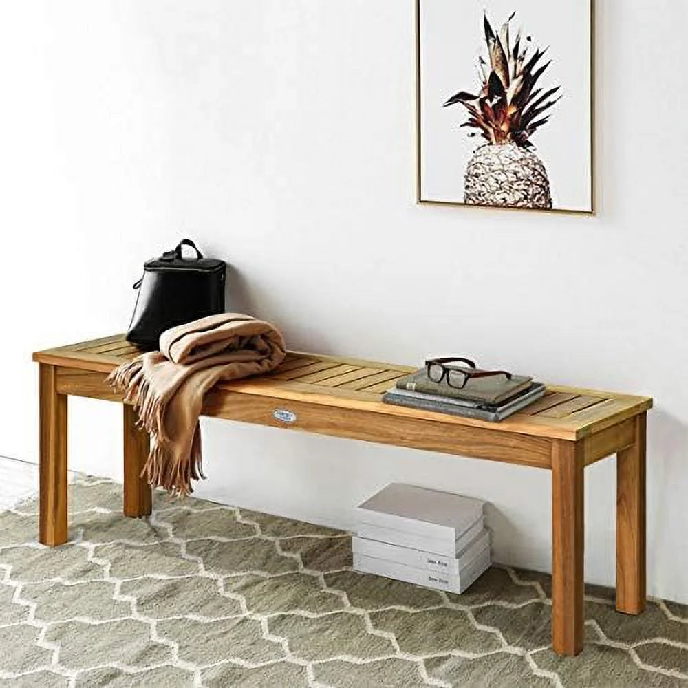 52 Inches Acacia Wood Backless Dining Bench with Slatted Seat G4802