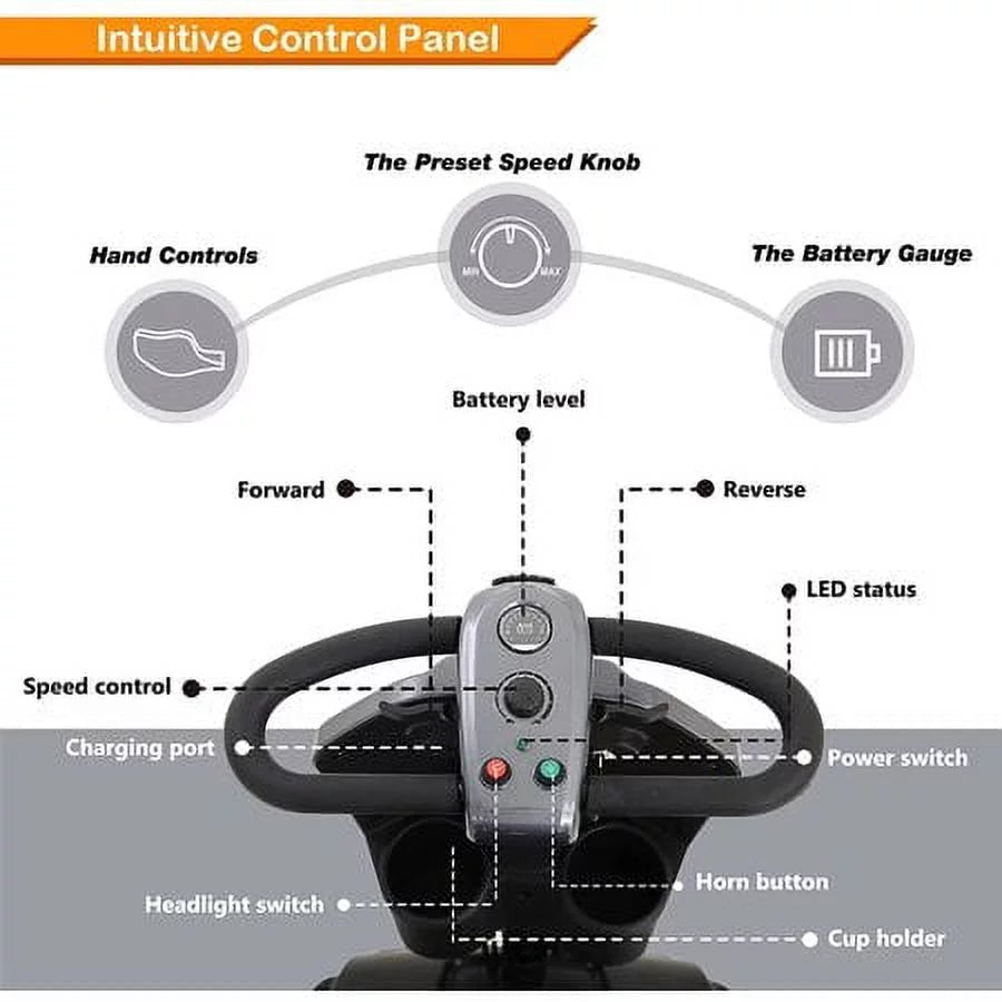 4 Wheels Mobility Scooter Grey LED Lights USB Port N665