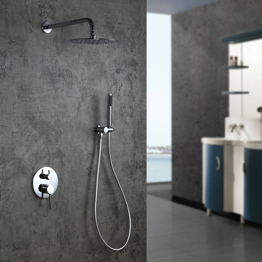 Chrome Wall Mounted Rain Shower Faucet Set with Hand Shower T32772