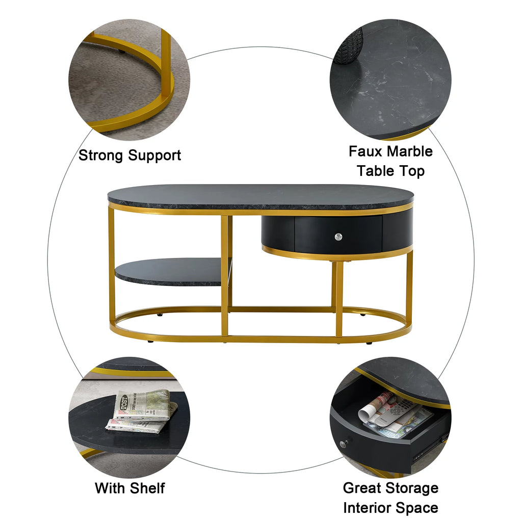 Black Marble Coffee Table with Storage M742