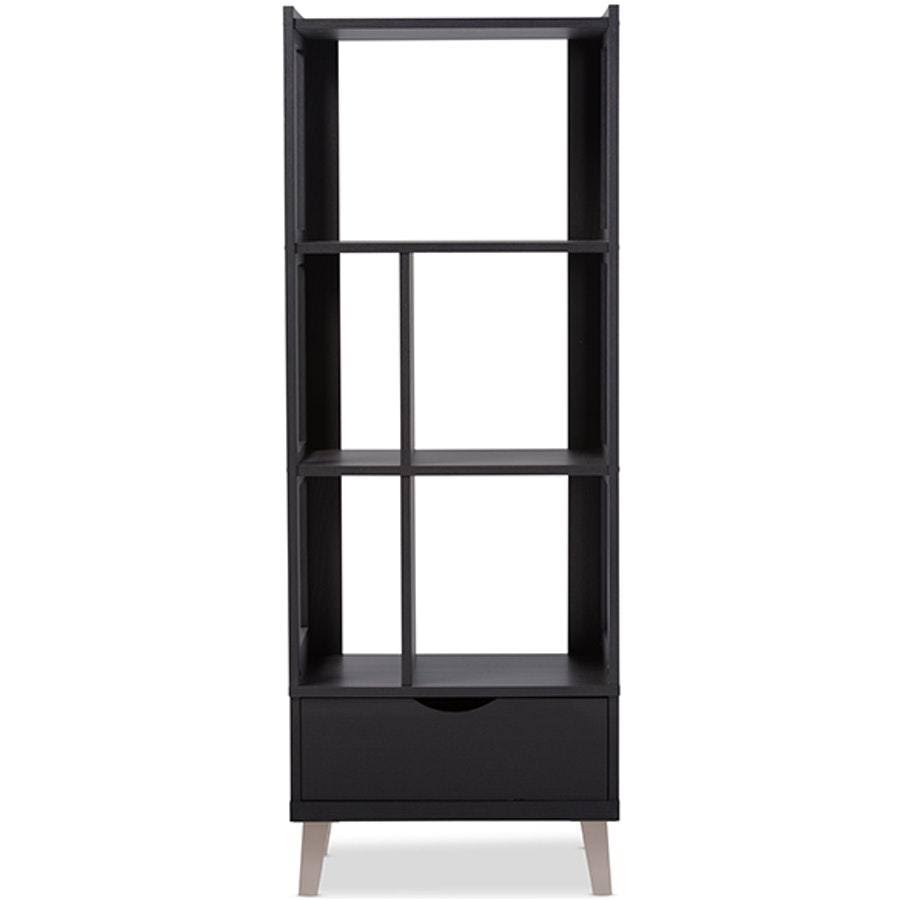 Dark Brown Wood Leaning Bookcase D844