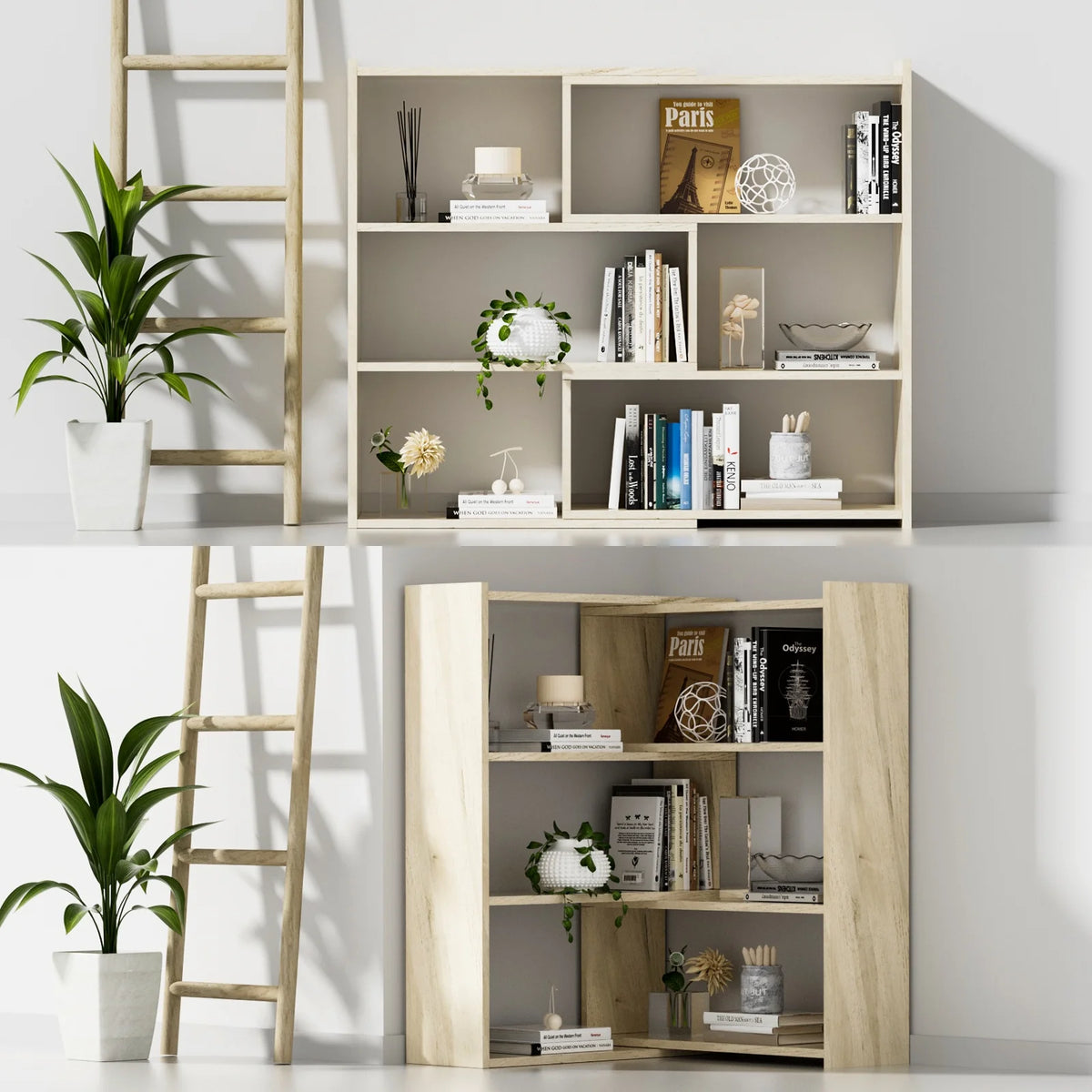 Light Oak Wood 4-Tier Bookshelf E119998