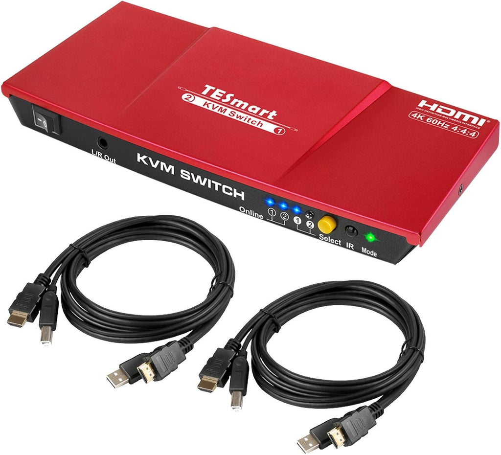 HDMI KVM Switch 2 Port 4K@60Hz Ultra HD 2x1 with 2 Pcs 5ft KVM Cables X32512