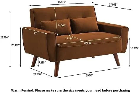 48" Linen Loveseat Sofa with 2 Throw Pillows and Wooden Legs H19418