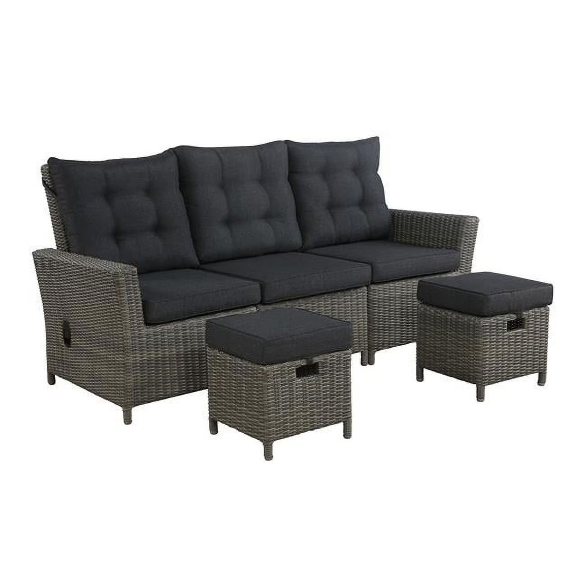 Off-White All-Weather Wicker Outdoor Seating Set with Reclining Sofa & Two Ottomans R446833