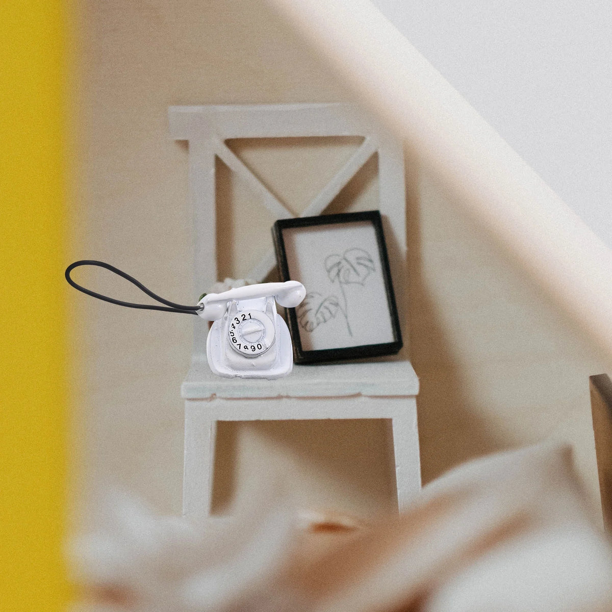Miniature Telephone Doll House Toys Vintage Decor Metal White C86807