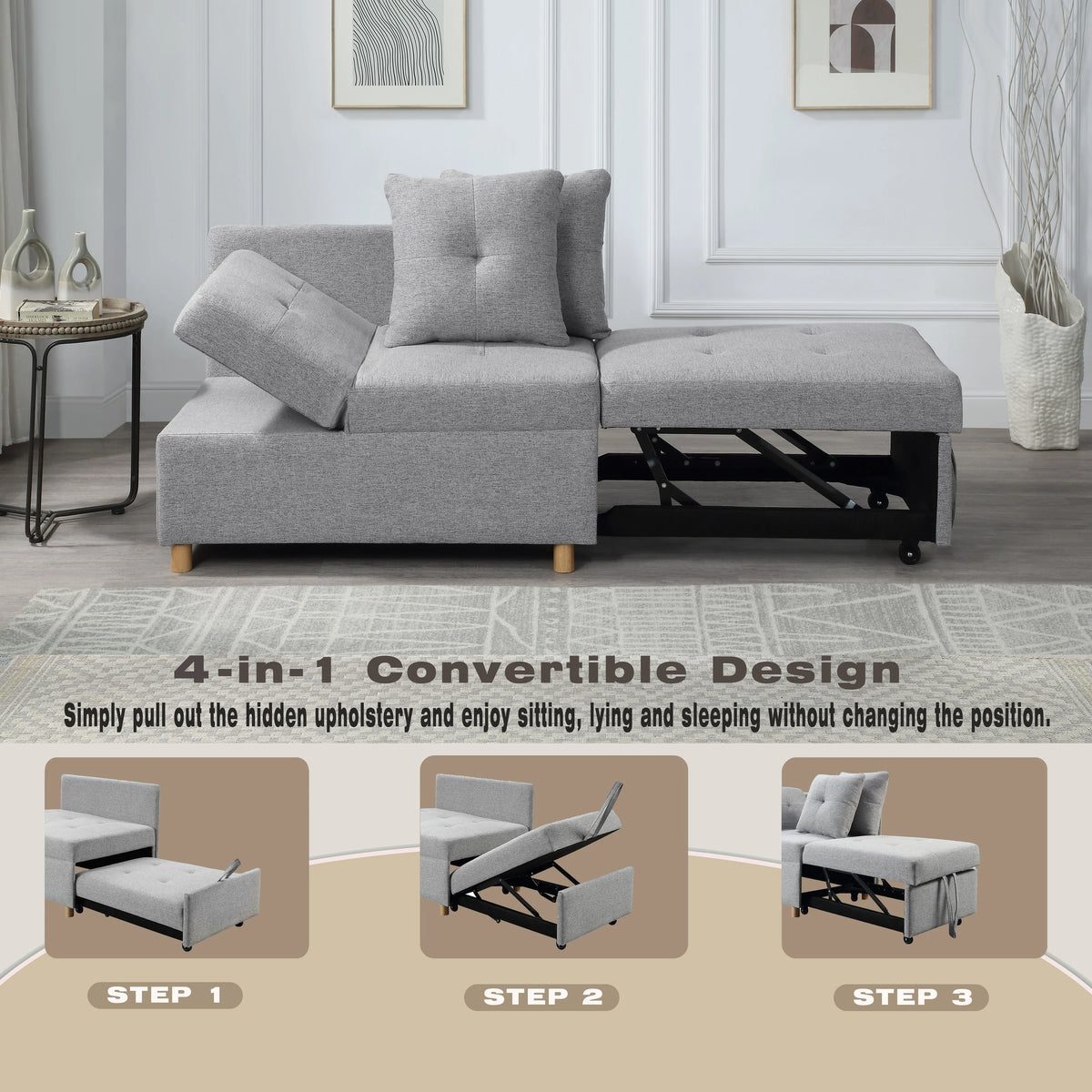 Light Gray Convertible Single Sofa Bed B840