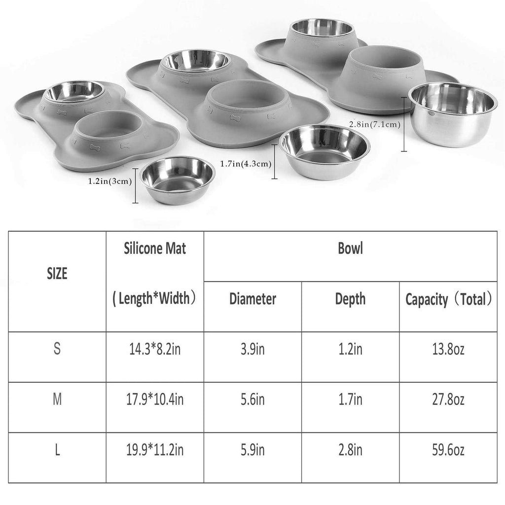 2 Stainless Steel Dog Bowls with Non-Skid Silicone Mat and Food Scoop S4551