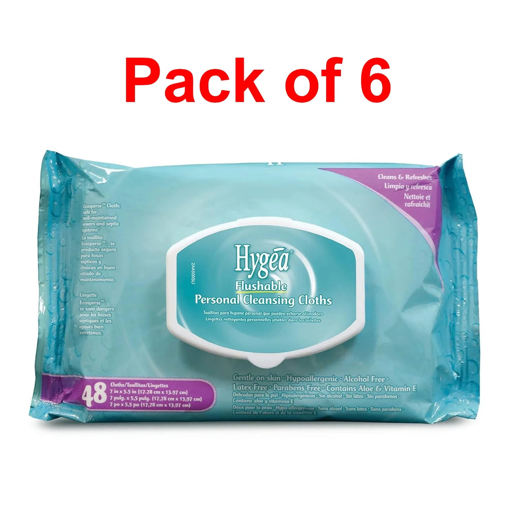 Hypoallergenic Moisturizing Personal Cleansing Cloths with Aloe & Vitamin E, 48 Wipes, Pack of 6 C324