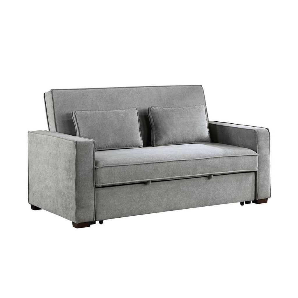 Gray Fabric Upholstered Convertible Sofa with Pull Out Bed C9364