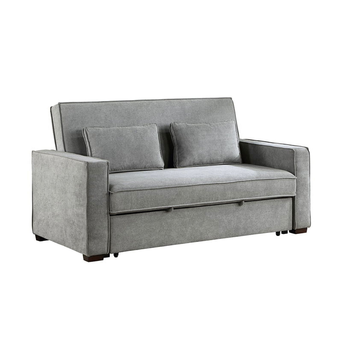Gray Fabric Upholstered Convertible Sofa with Pull Out Bed C9364