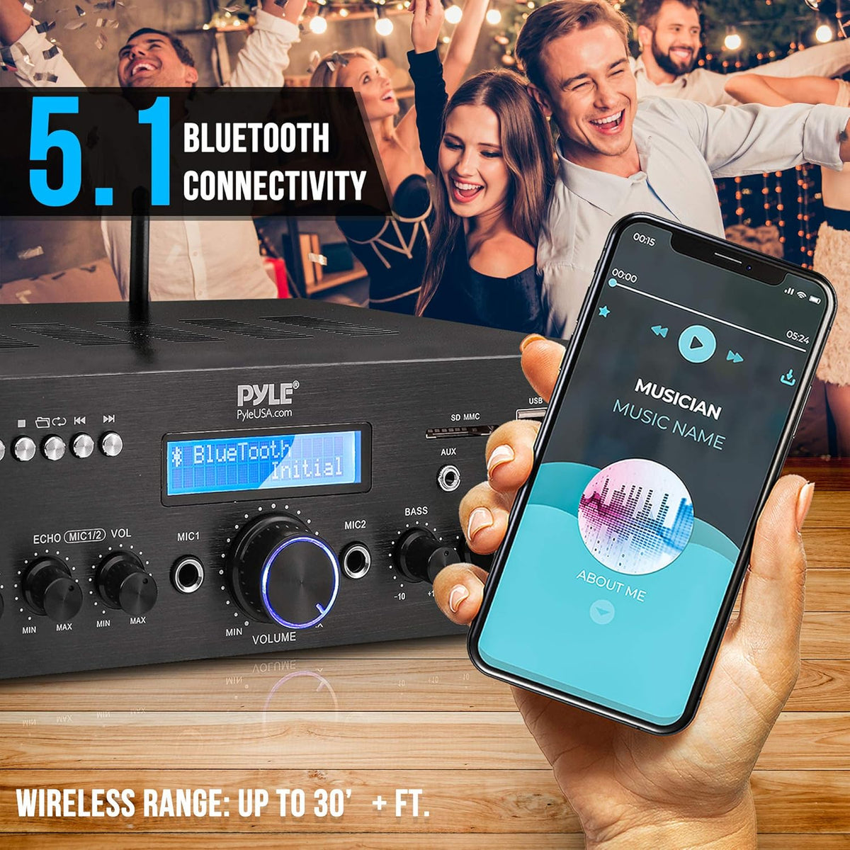 200W Dual Channel Karaoke Speaker Receiver with USB, AUX, Microphone, Echo, Radio, RCA M7157