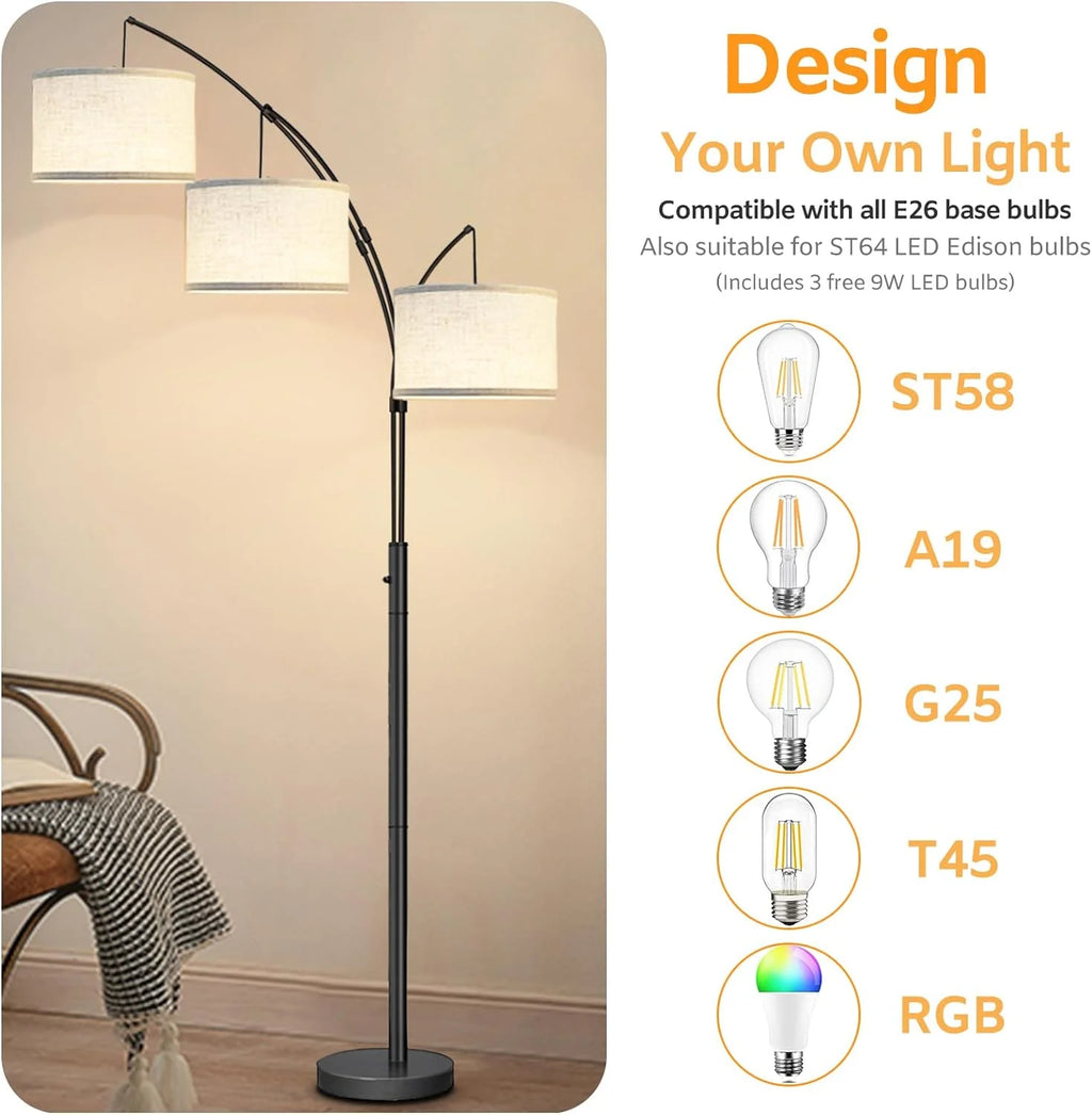 3 Head Arc Floor Lamp with 3 LED Bulbs K119