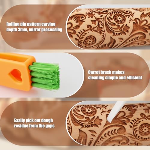 17" Wooden Rolling Pins with Embossed Designs M617118