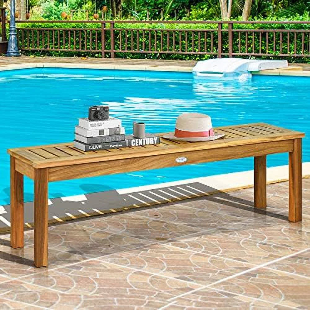 52 Inches Acacia Wood Backless Dining Bench with Slatted Seat G4802