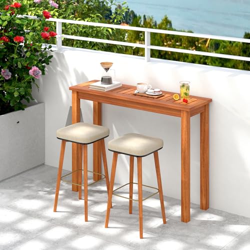 Solid Wood Narrow Dining Table with Slatted Tabletop Y11539