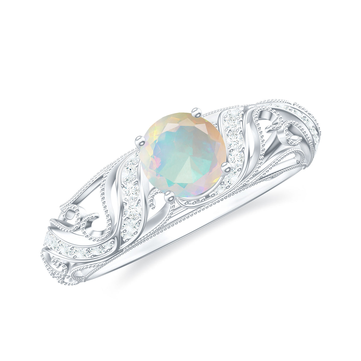 3/4 CT Ethiopian Opal and Diamond Solitaire Engagement Ring, 925 Sterling Silver, US 4.00 K101570
