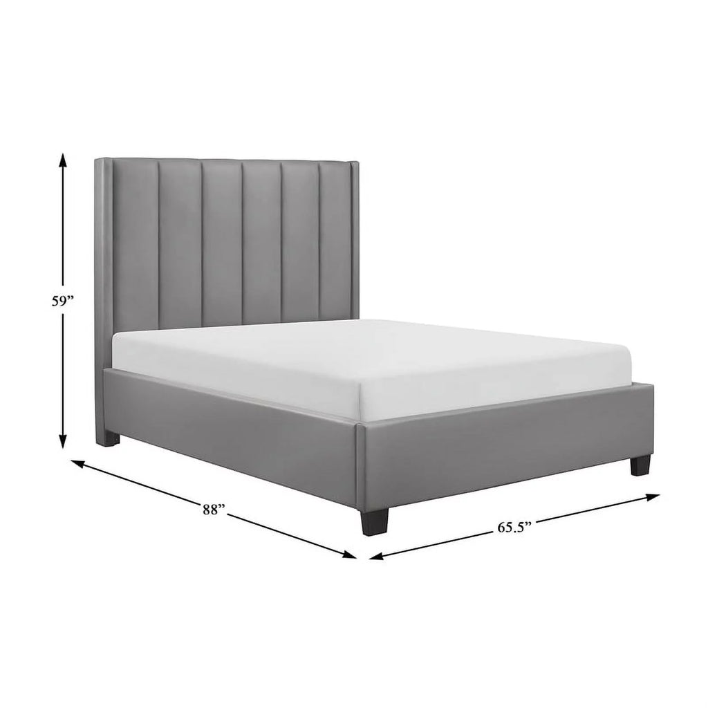 Gray Faux Leather Queen Upholstered Platform Bed D985