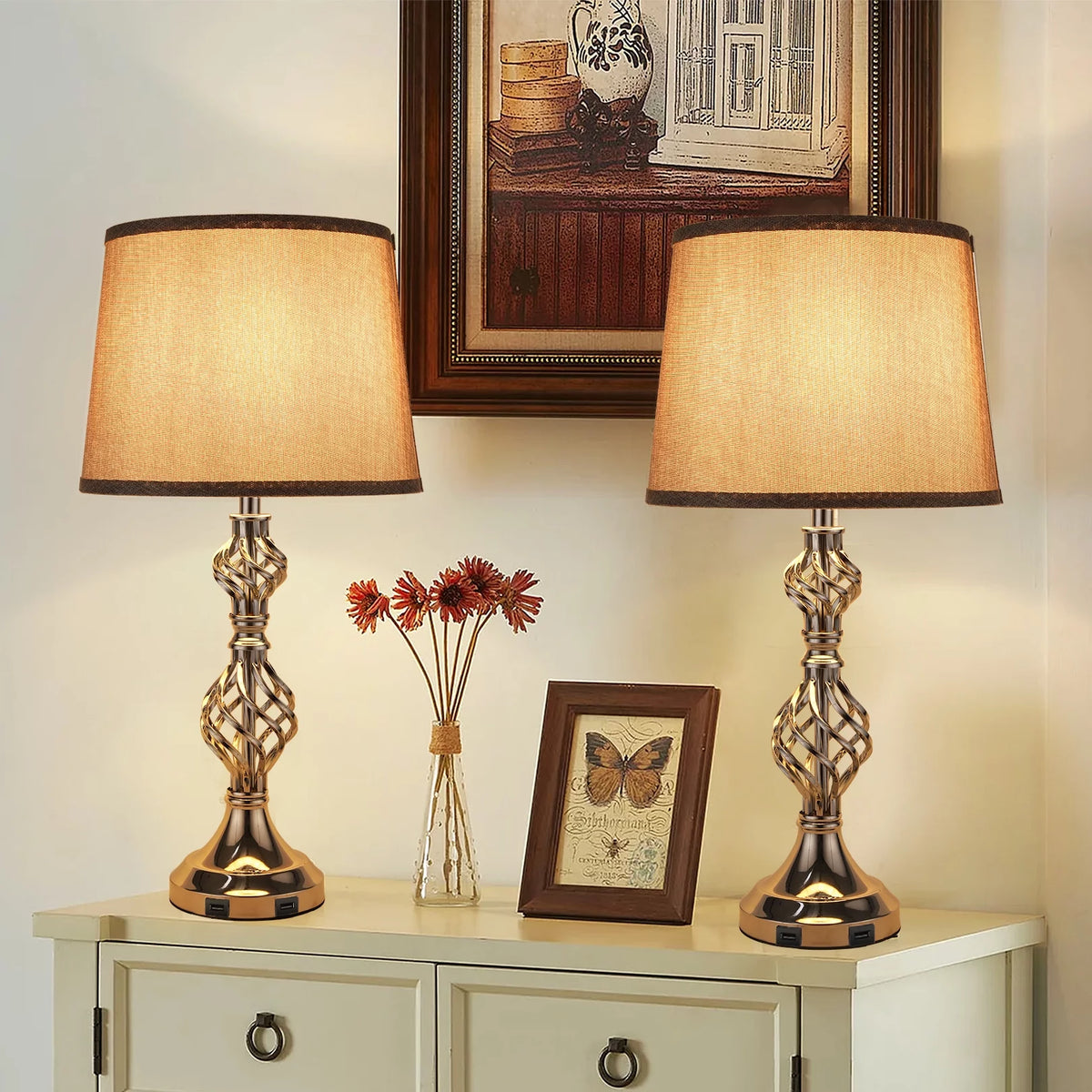 Gray Set of 2 Touch Control Dimmable Table Lamps Q532511