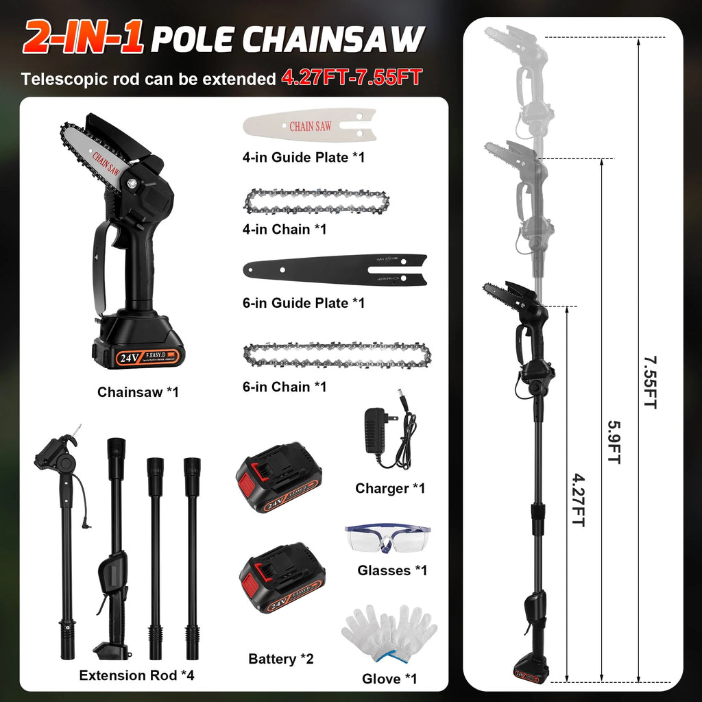 2-in-1 Cordless Pole Saw and Mini Chainsaw with Extension Rod O4980
