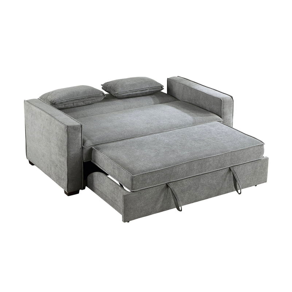 Gray Fabric Upholstered Convertible Sofa with Pull Out Bed C9364