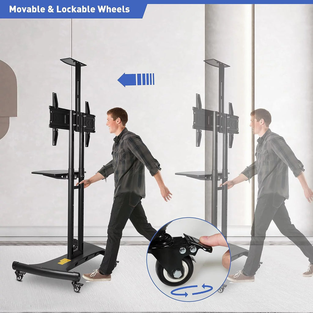 Black Height Adjustable Mobile TV Cart with Wheels for 32 to 70 inch Screens X3721